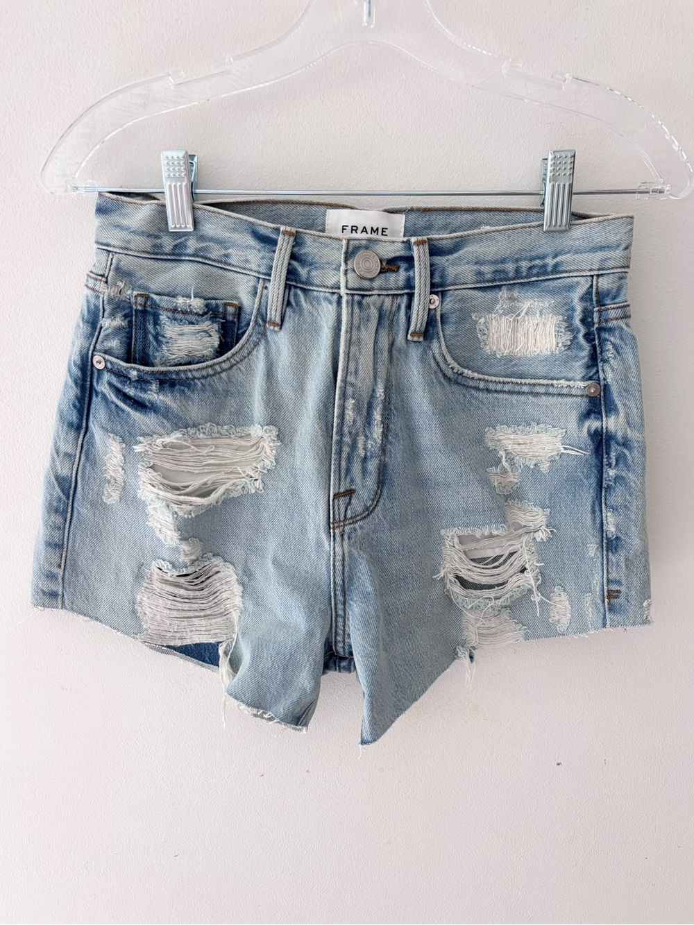 Frame Blue Jean Denim Distressed Cutoffs Shorts 24 Daisy Dukes boho Coachella